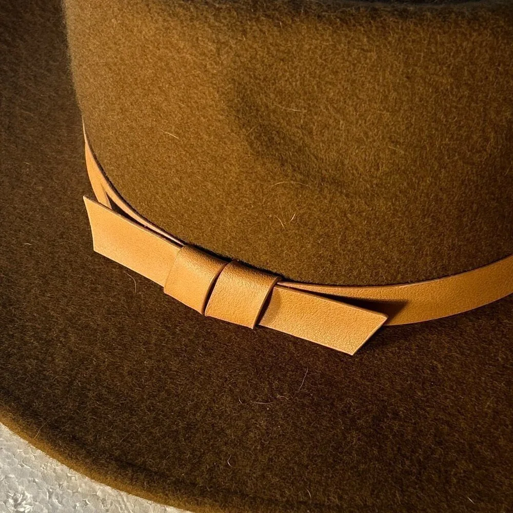 Brown Wool Fedora flat brim hat Classic Boho Western Steampunk Staple Unisex